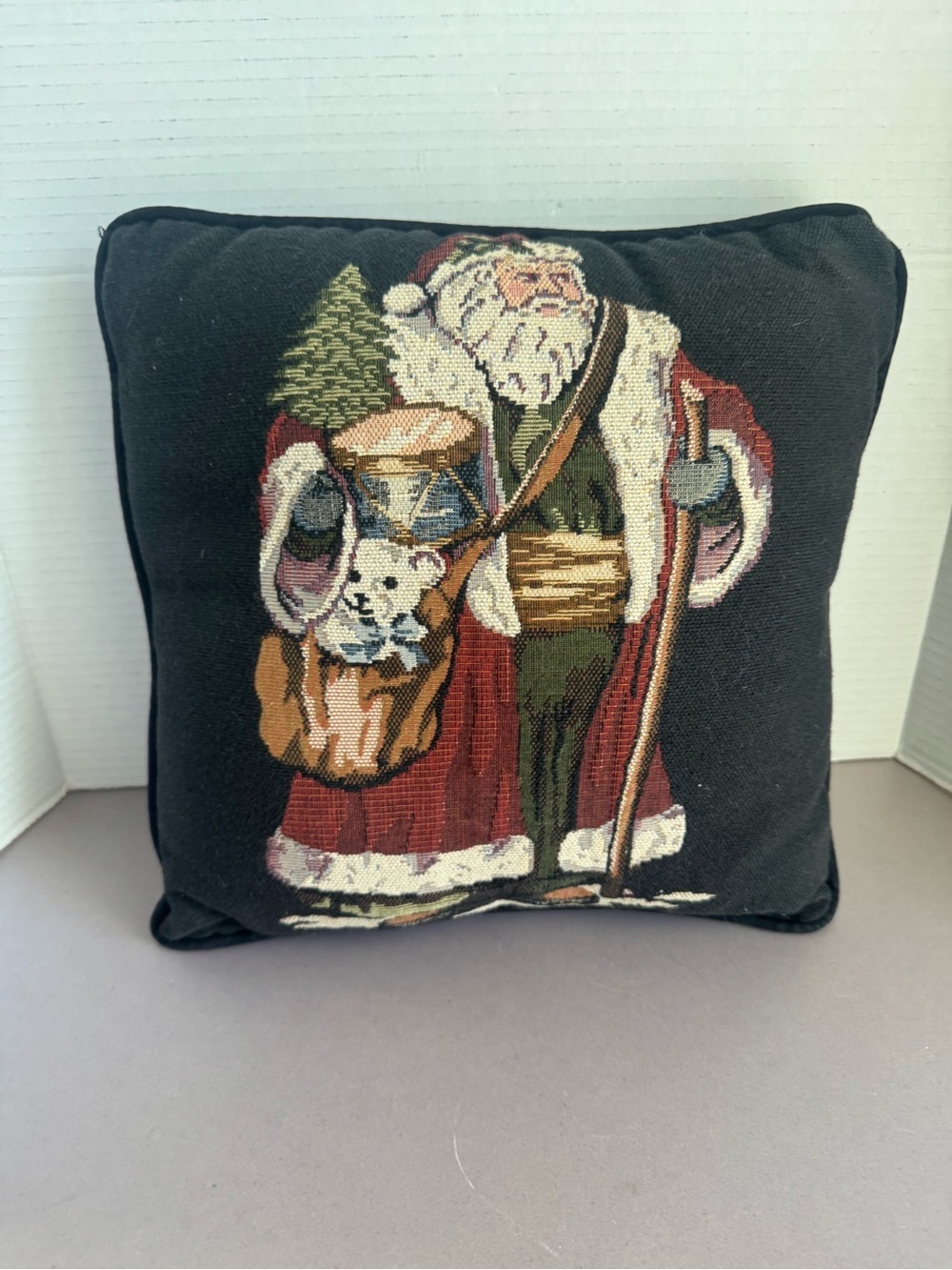 Holiday Santa Needlepoint Throw Pillow - Black and Red